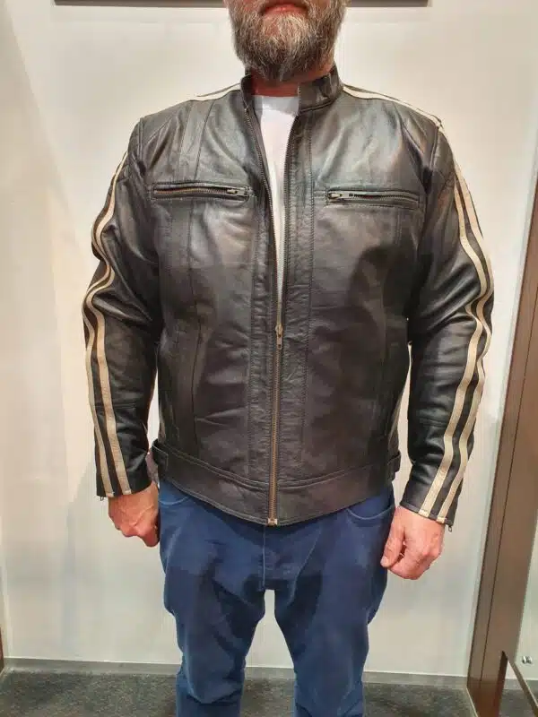 Men's Biker Style Leather Jacket - Image 3