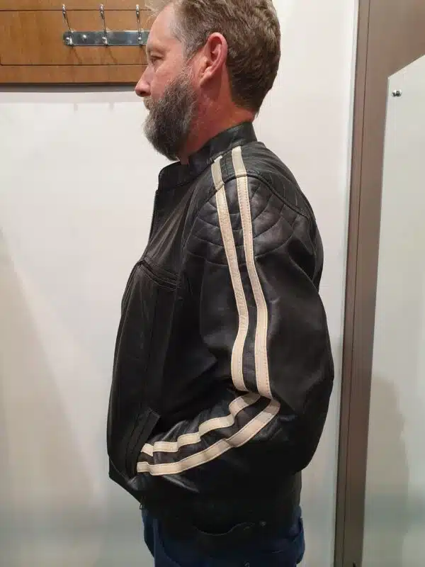 striped leather jacket