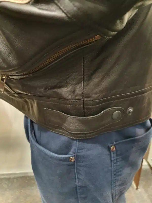 striped leather jacket