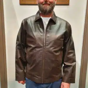 brown leather jacket