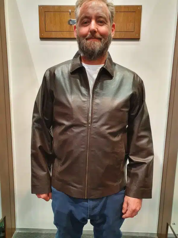 brown leather jacket