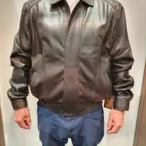 brown bomber leather jacket