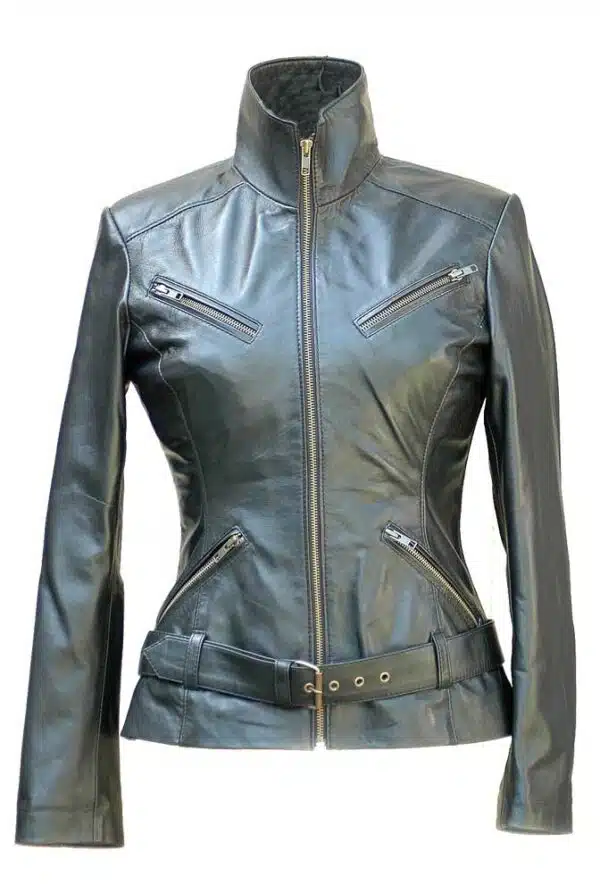 ladies black leather jacket