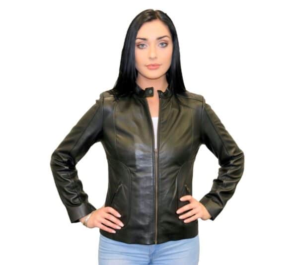 women's black leather jacket