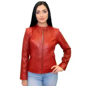 ladies red leather jacket