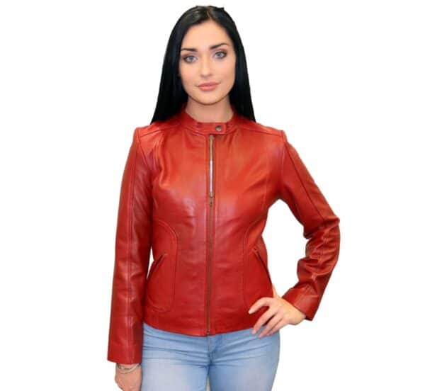 ladies red leather jacket