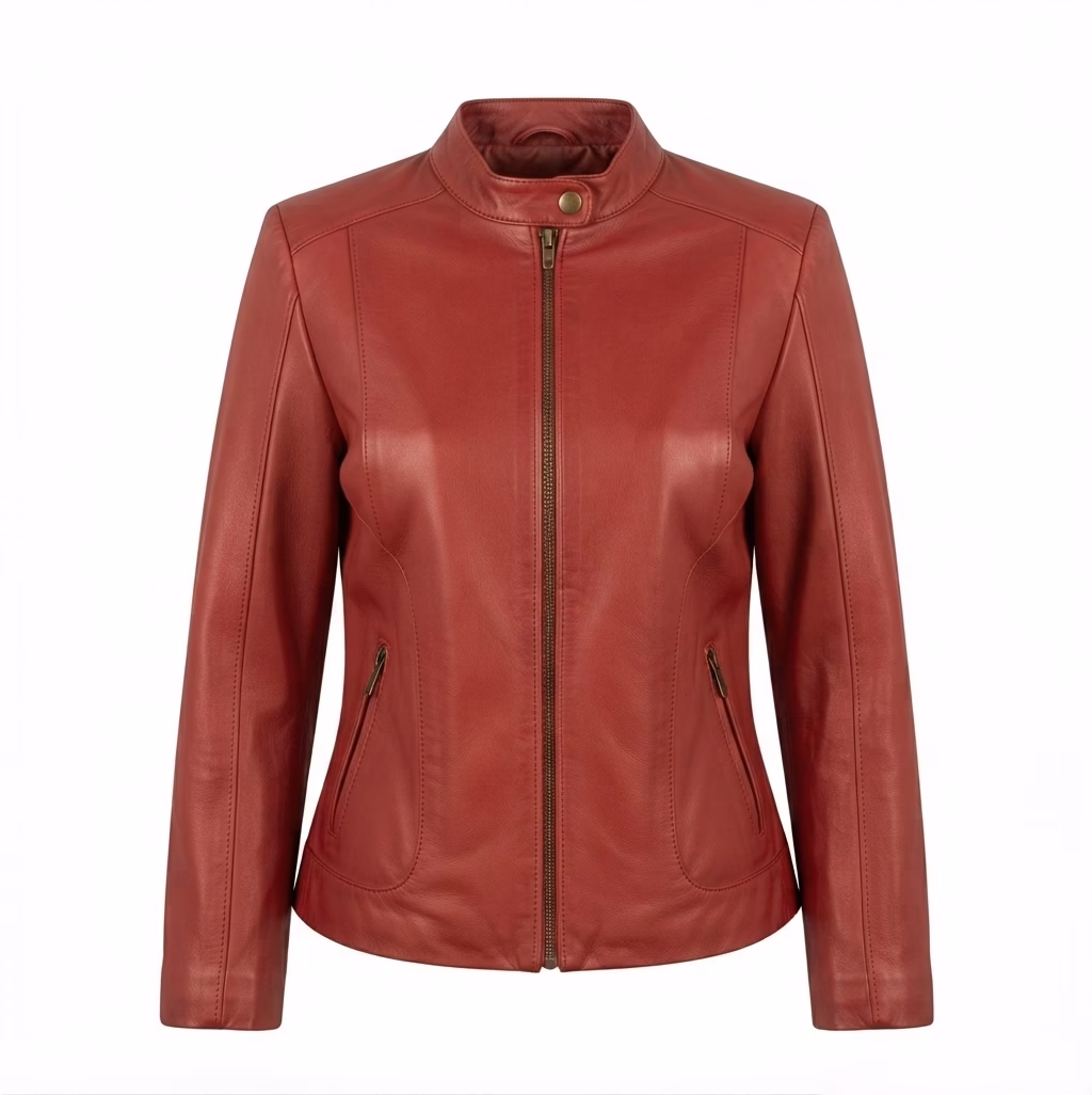 Red leather jacket for ladies