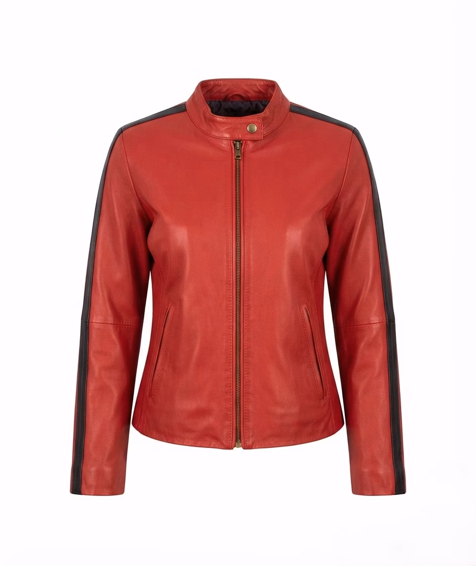 ladies red leather jacket