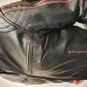 black and brown leather jacket