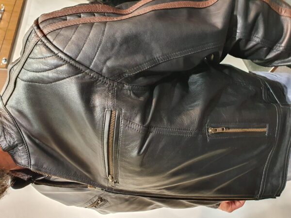black and brown leather jacket