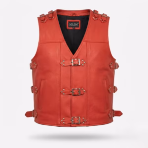 Red Buckled Leather Vest