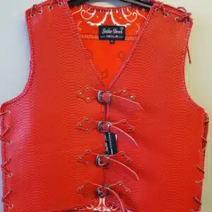 Red crocodile print leather vest