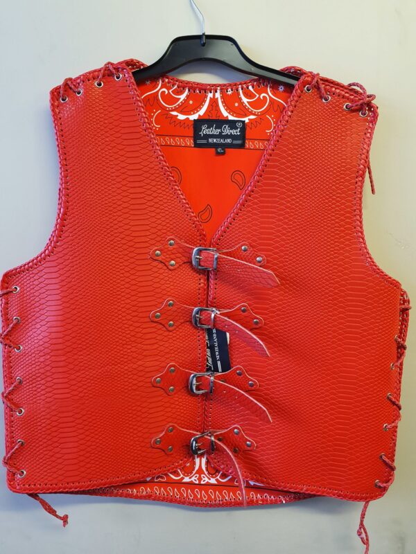 Red crocodile print leather vest