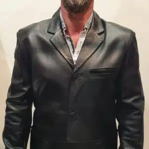 black leather blazer men