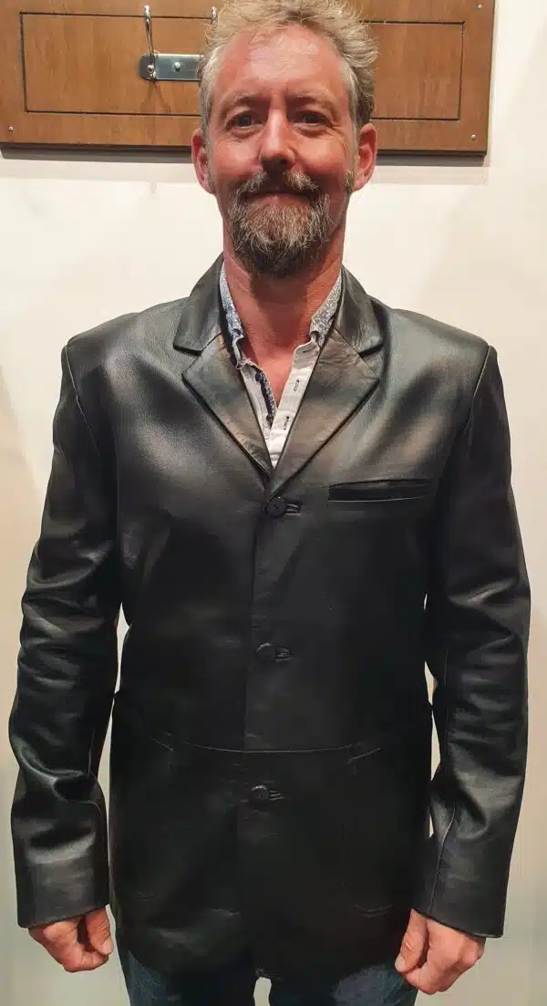 black leather blazer men