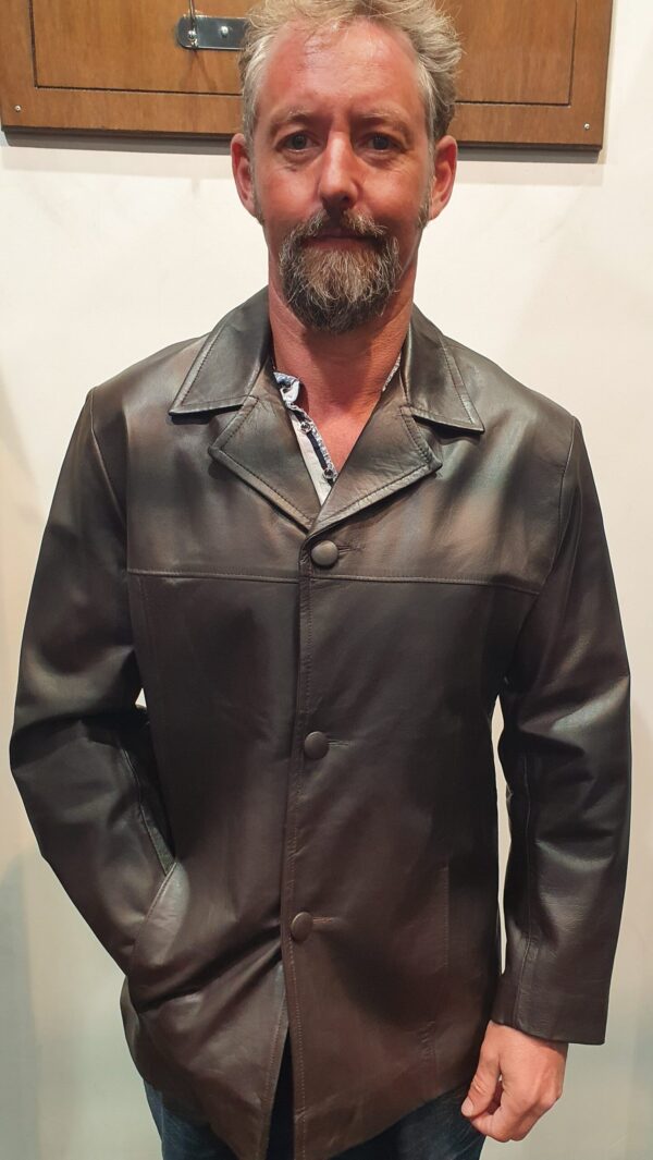 brown leather blazer