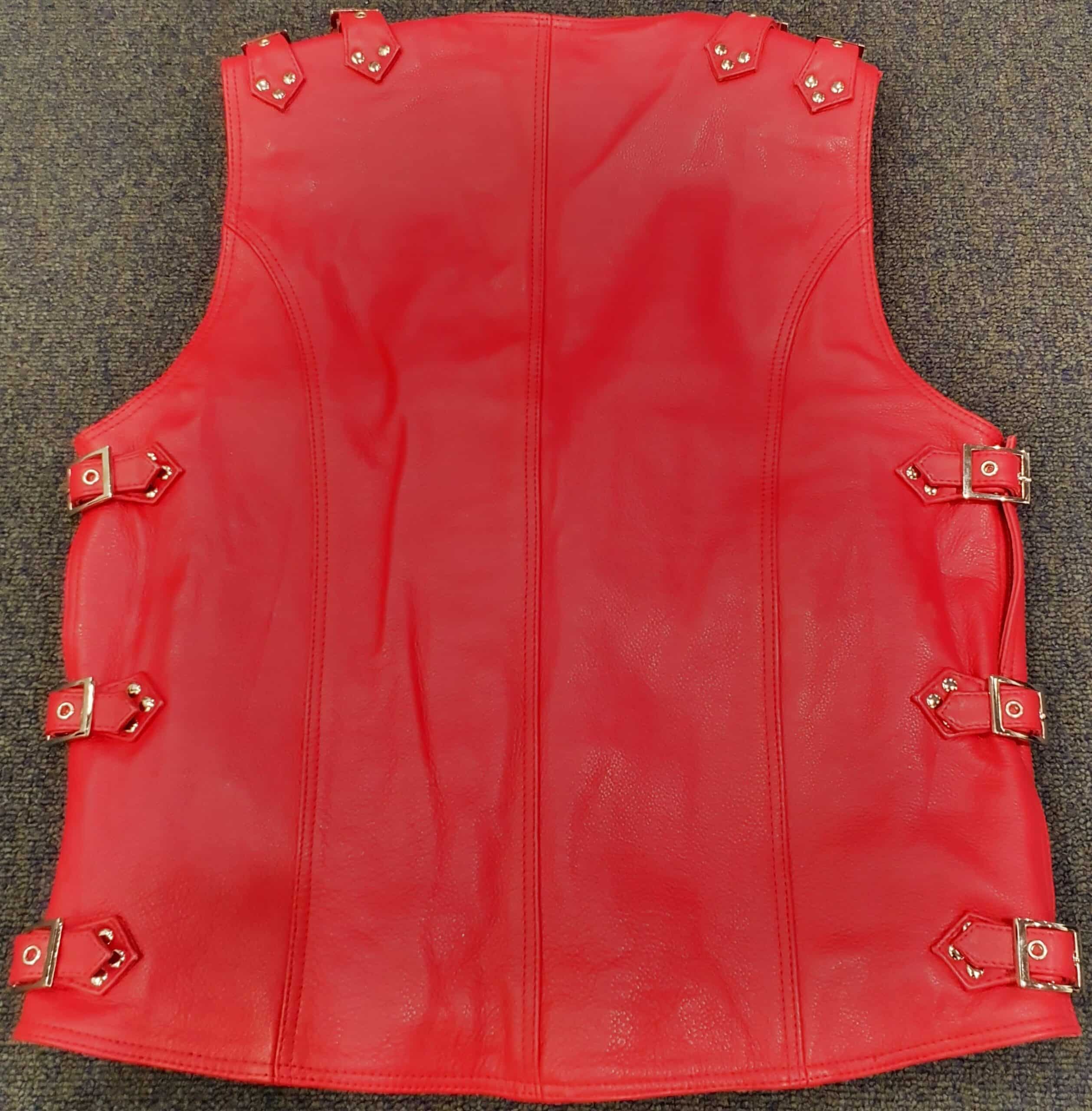 Red Buckle Leather Vest - Leather Direct