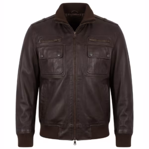 brown leather jacket