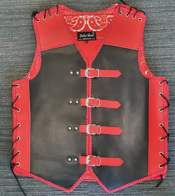 red and black leather vest