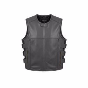 Black Perforated Leather Vest