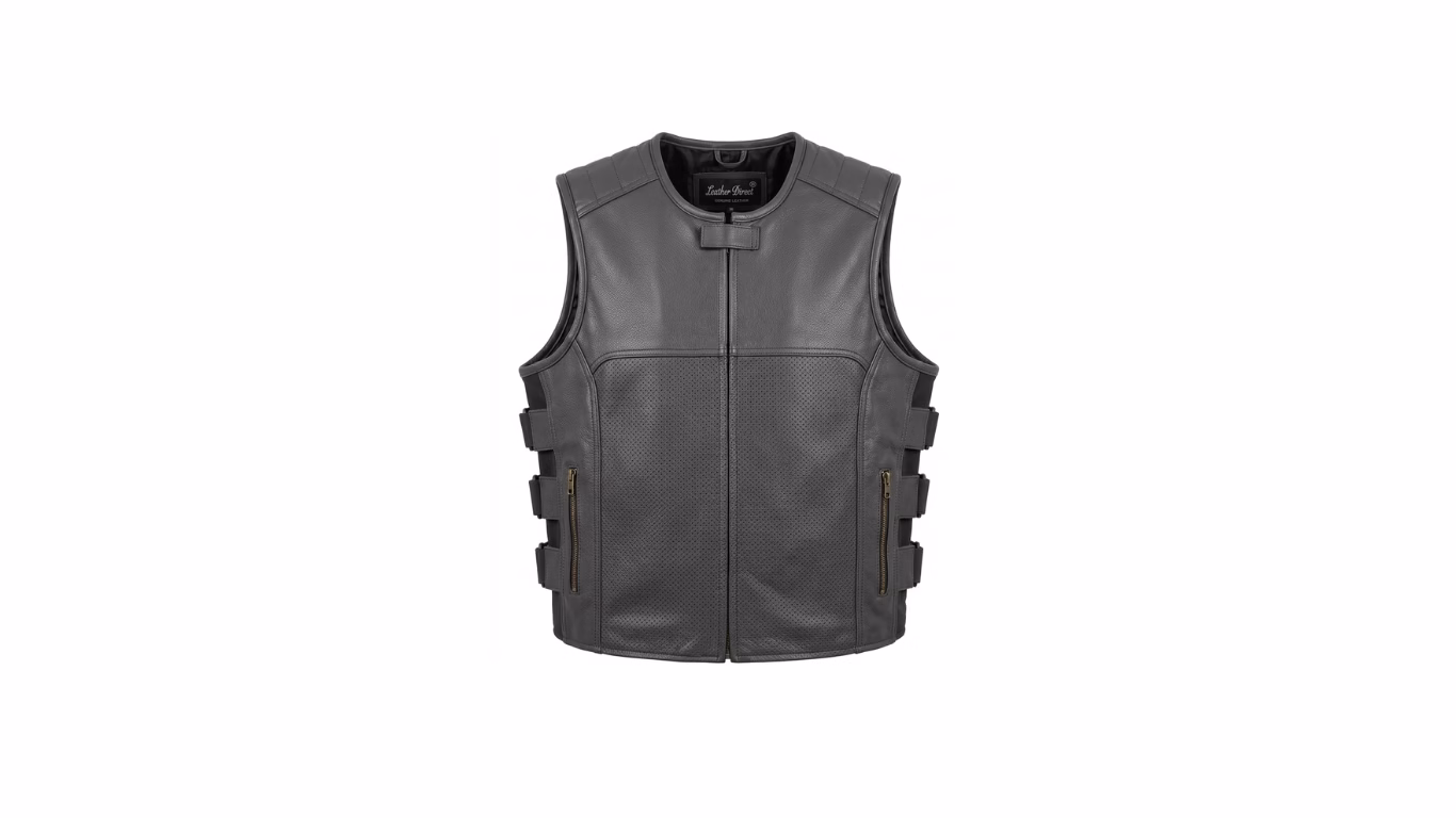 Black Perforated Leather Vest