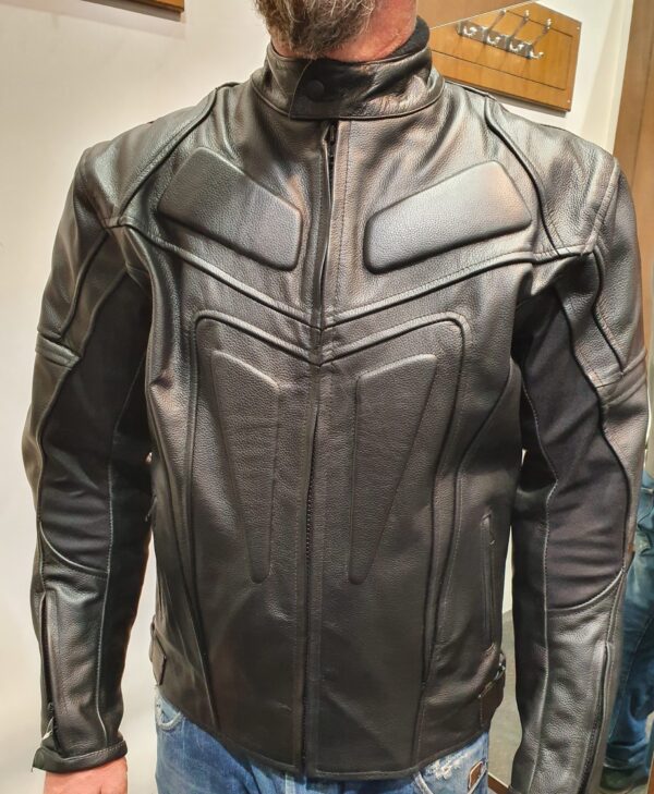 Black Motorcycle Leather Jacket with Armour - Image 2