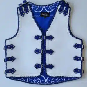 white vest blue straps