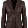 Women Leather Blazer Brown