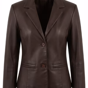 Women Leather Blazer Brown