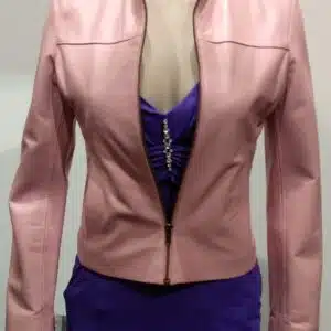 Women's Fashion Leather Pink Jacket