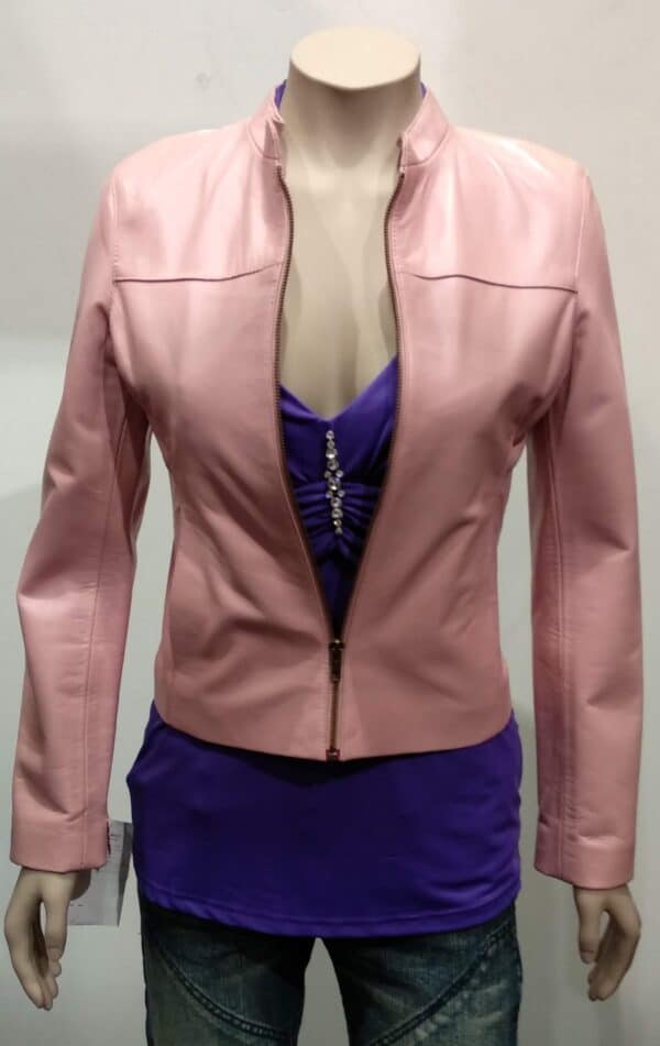 Women's Fashion Leather Pink Jacket