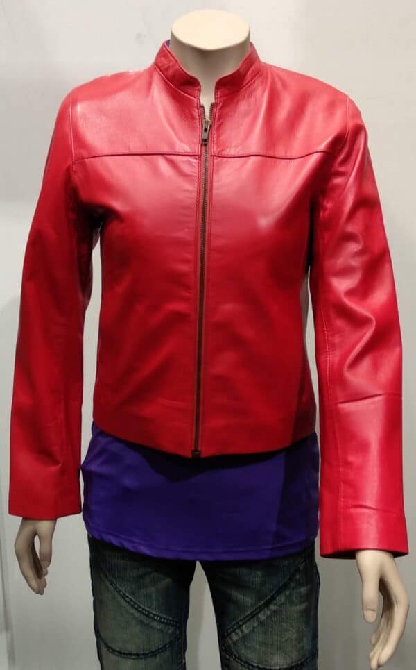 Women's Fashion Leather Red Jacket - Image 3