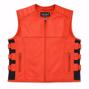 Swat Motorcycle Leather Vest Red