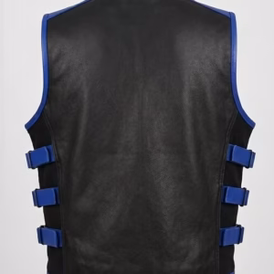 Blue Leather Vest Back