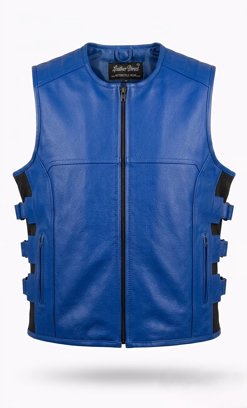 Blue leather vest