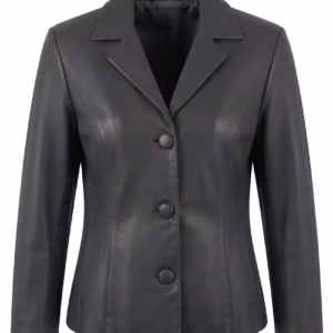 Ladies Leather Blazer Black