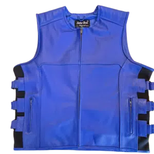 blue motorcycle leather vest