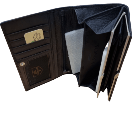 Tony Perotti Women's Leather Wallet – Long Purse With 4 Zip Trays & Metal Logo Zippers – New With Tags