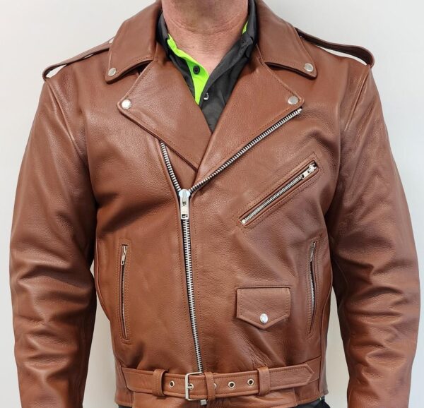 motorcycle leather jacket brown