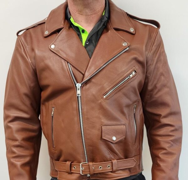 motorcycle leather jacket brown