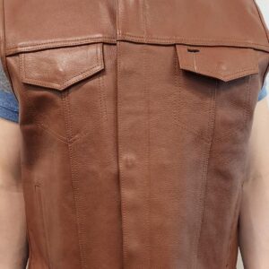 brown jean leather vest