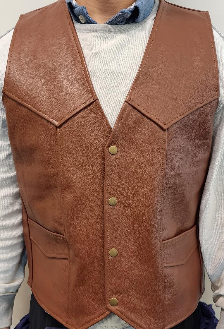 brown leather vest