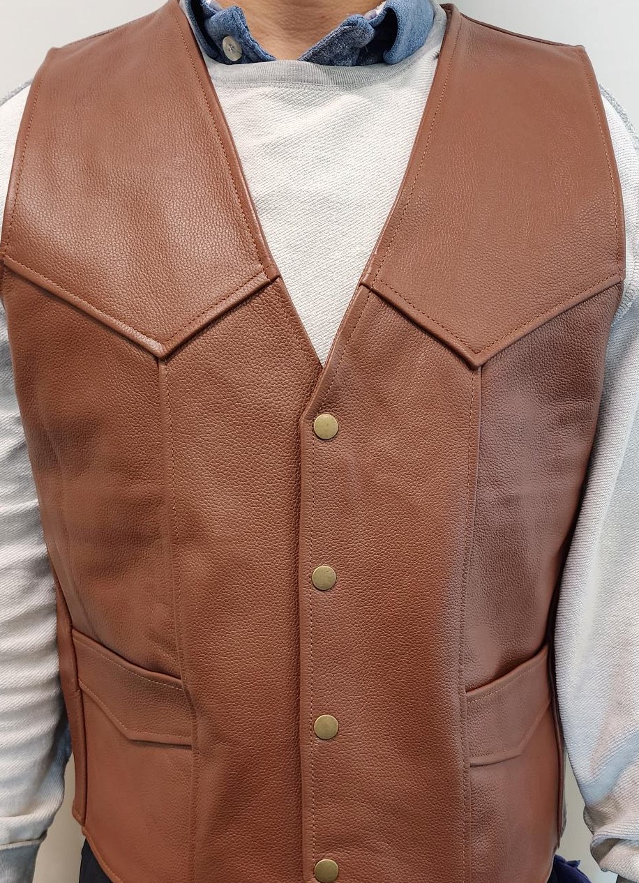 brown leather vest