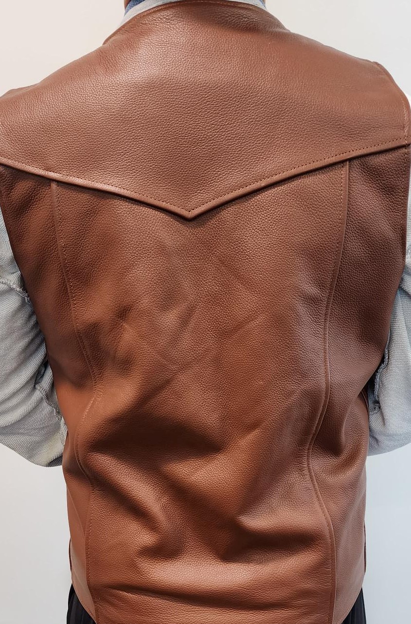 brown leather vest