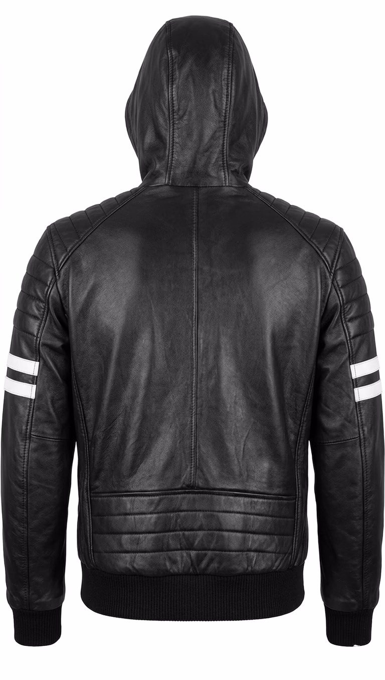 leather jacket with hood