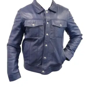 blue leather shirt