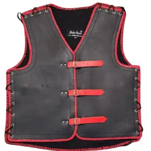 Black and red leather vest for motorcycle riders