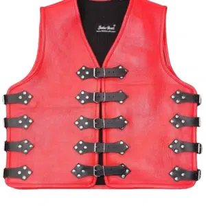 red leather vest with black buckle