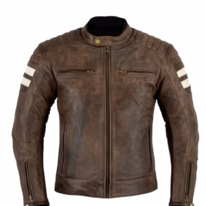 distressed brown motorcycle leather jacket